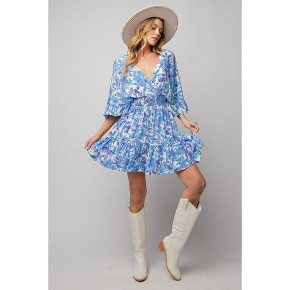 Sunday Best Floral Print Romper Dress in Peri Blue - Picture 3 of 5